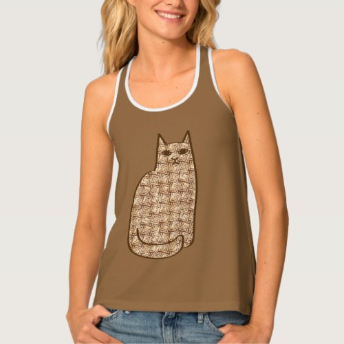 Mid_Century Modern Cat Beige and Light Brown   Tank Top