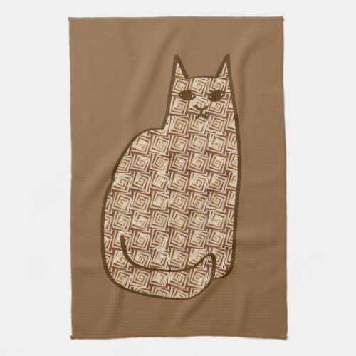 Mid_Century Modern Cat Beige and Light Brown Towel