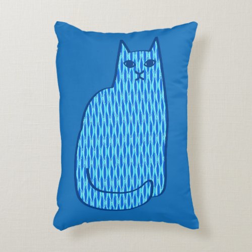 Mid_Century Modern Cat Cobalt and Light Blue Accent Pillow