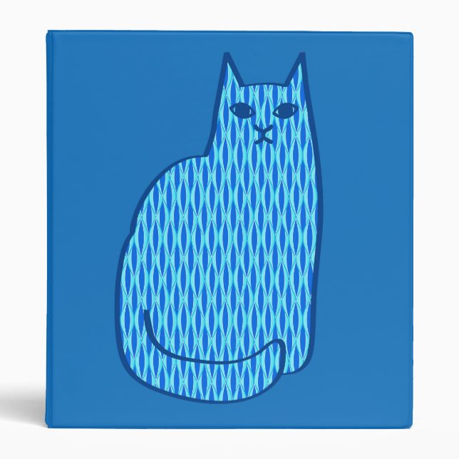 Mid-Century Modern Cat, Cobalt and Light Blue Binder (Front)