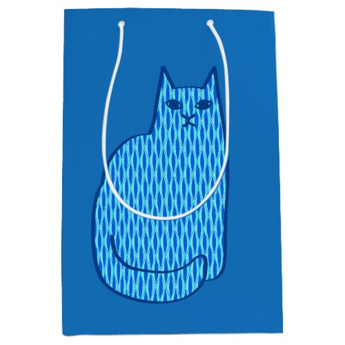 Mid_Century Modern Cat Cobalt and Light Blue Medium Gift Bag