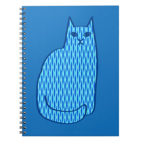 Mid_Century Modern Cat Cobalt and Light Blue Notebook