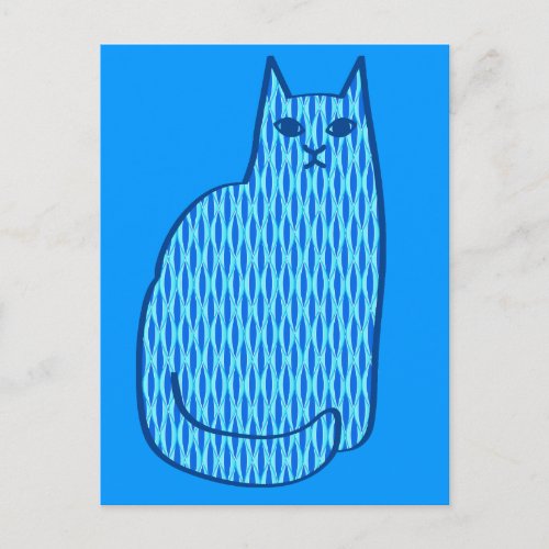 Mid_Century Modern Cat Cobalt and Light Blue Postcard