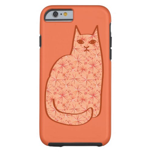 Mid_Century Modern Cat Coral Orange and White Tough iPhone 6 Case