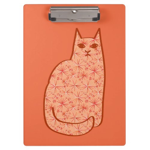 Mid_Century Modern Cat Coral Orange and White Clipboard