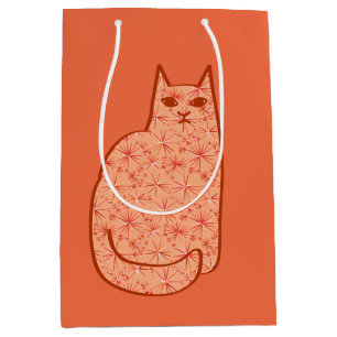 Mid-Century Modern Cat, Coral Orange and White Medium Gift Bag