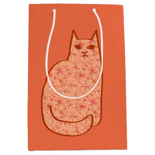 Mid_Century Modern Cat Coral Orange and White Medium Gift Bag