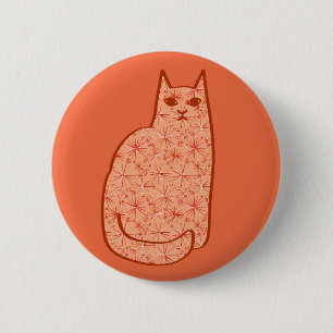 Mid-Century Modern Cat, Coral Orange and White Pinback Button