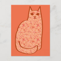 Mid-Century Modern Cat, Coral Orange and White