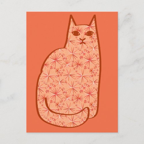 Mid_Century Modern Cat Coral Orange and White Postcard