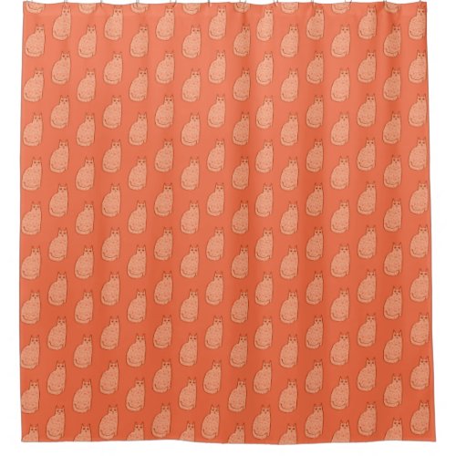 Mid_Century Modern Cat Coral Orange and White  Shower Curtain