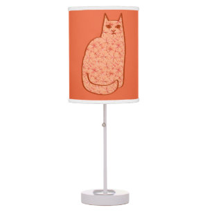 Mid-Century Modern Cat, Coral Orange and White Table Lamp