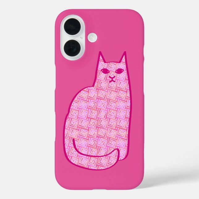 Mid-Century Modern Cat, Fuchsia and Light Pink Case-Mate iPhone Case (Back)
