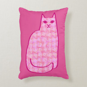 Mid-Century Modern Cat, Fuchsia and Light Pink Decorative Pillow