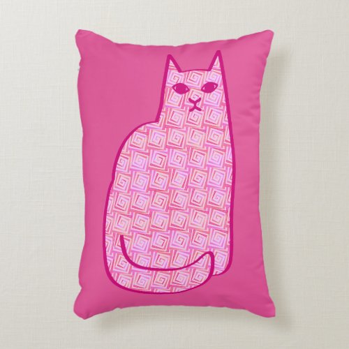 Mid_Century Modern Cat Fuchsia and Light Pink Decorative Pillow