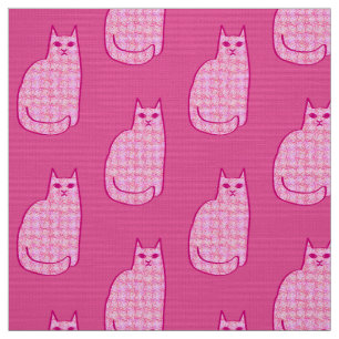Mid-Century Modern Cat, Fuchsia and Light Pink Fabric