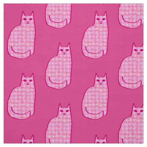 Mid_Century Modern Cat Fuchsia and Light Pink Fabric