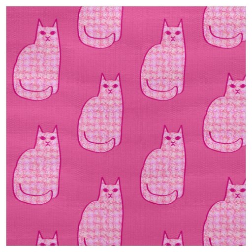 Mid-Century Modern Cat, Fuchsia and Light Pink Fabric