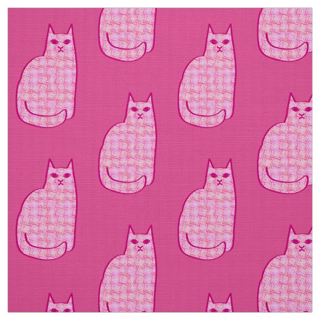 Mid-Century Modern Cat, Fuchsia and Light Pink Fabric (Swatch)
