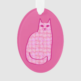 Mid-Century Modern Cat, Fuchsia and Light Pink Ornament
