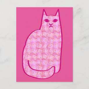 Mid-Century Modern Cat, Fuchsia and Light Pink Postcard