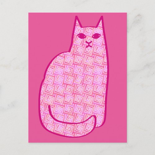 Mid_Century Modern Cat Fuchsia and Light Pink Postcard