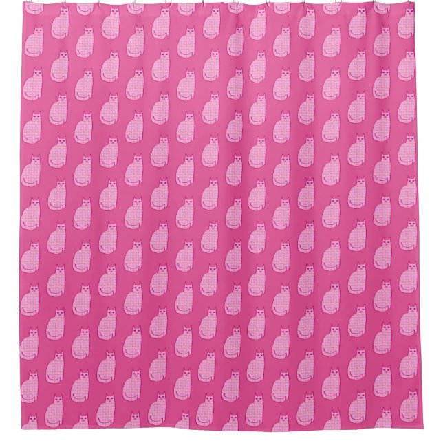 Mid-Century Modern Cat, Fuchsia and Light Pink  Shower Curtain (Front)