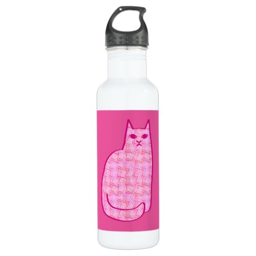 Mid_Century Modern Cat Fuchsia and Light Pink  Stainless Steel Water Bottle