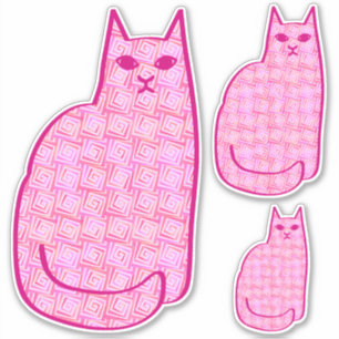 Mid-Century Modern Cat, Fuchsia and Light Pink Sticker