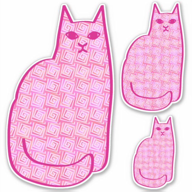 Mid-Century Modern Cat, Fuchsia and Light Pink Sticker (Front)