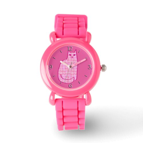 Mid_Century Modern Cat Fuchsia and Light Pink Watch
