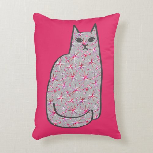 Mid_Century Modern Cat Gray and Fuchsia Pink  Accent Pillow