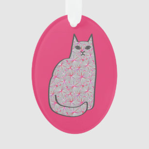Mid-Century Modern Cat, Gray and Fuchsia Pink Ornament