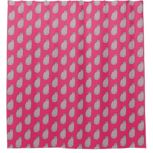 Mid_Century Modern Cat Gray and Fuchsia Pink  Shower Curtain
