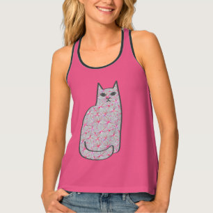 Mid-Century Modern Cat, Gray and Fuchsia Pink  Tank Top