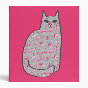 Mid-Century Modern Cat, Gray / Grey and Pink 3 Ring Binder