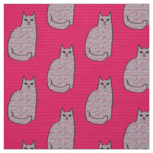 Mid-Century Modern Cat, Gray / Grey and Pink Fabric