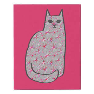 Mid-Century Modern Cat, Gray / Grey and Pink Faux Canvas Print