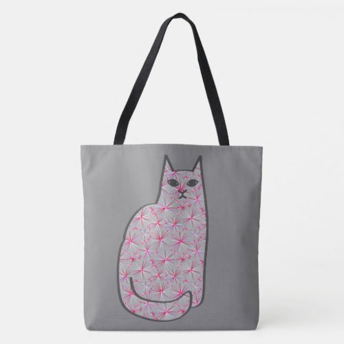 Mid_Century Modern Cat Gray  Grey and Pink Tote Bag