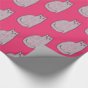 Mid-Century Modern Cat, Gray / Grey and Pink Wrapping Paper