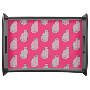 Mid-Century Modern Cat, Gray / Grey & Fuchsia Pink Serving Tray