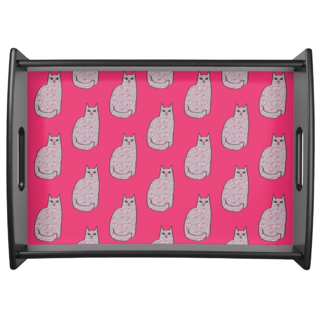 Mid-Century Modern Cat, Gray / Grey & Fuchsia Pink Serving Tray (Front)
