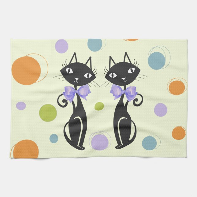 Mid Century Modern Cat Kitchen Towel (Horizontal)