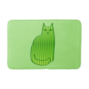 Mid-Century Modern Cat, Lime and Emerald Green Bath Mat
