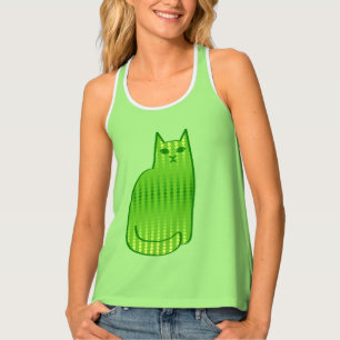 Mid-Century Modern Cat, Lime and Emerald Green   Tank Top