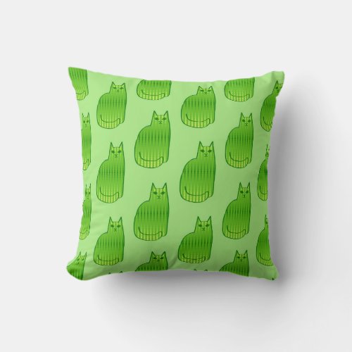 Mid_Century Modern Cat Lime and Emerald Green   Throw Pillow