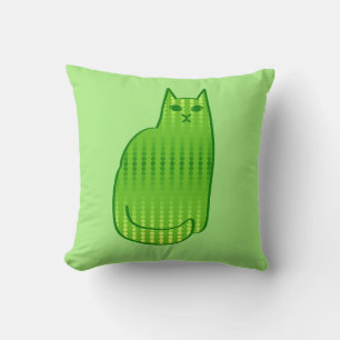 Mid-Century Modern Cat, Lime and Emerald Green Throw Pillow