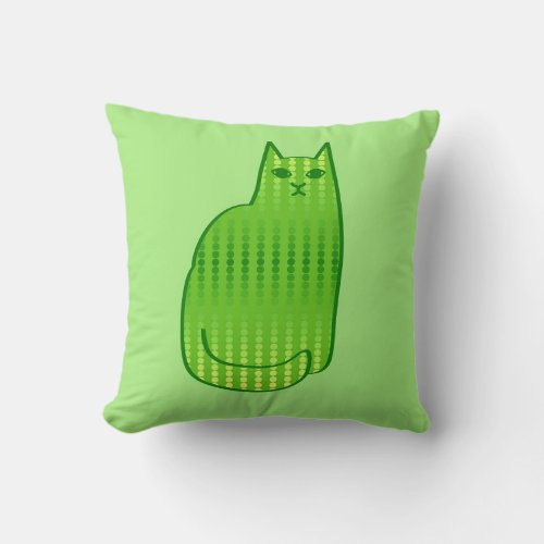 Mid_Century Modern Cat Lime and Emerald Green   Throw Pillow