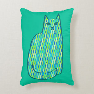 Mid-Century Modern Cat, Mint and Lime Green Decorative Pillow