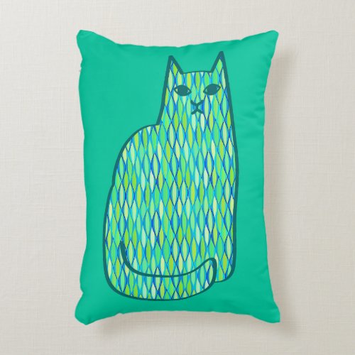 Mid_Century Modern Cat Mint and Lime Green Decorative Pillow